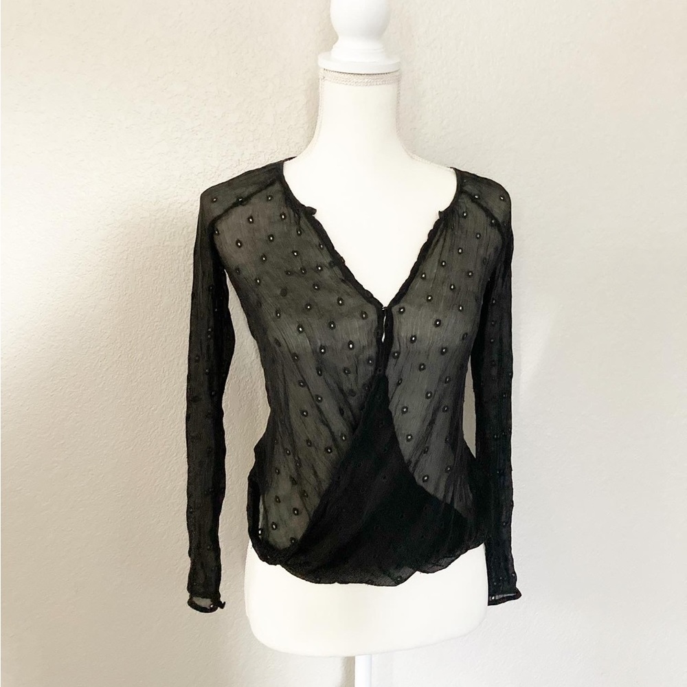 Ella Moss Black Silk Eyelet Shirt